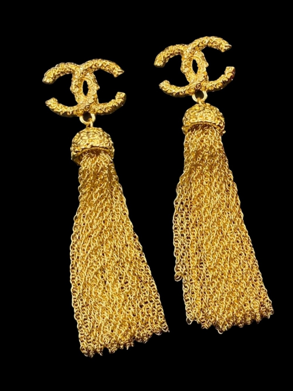 Double C Vintage Style Tassel Drop Swing Logo Earrings in Gold - Tone